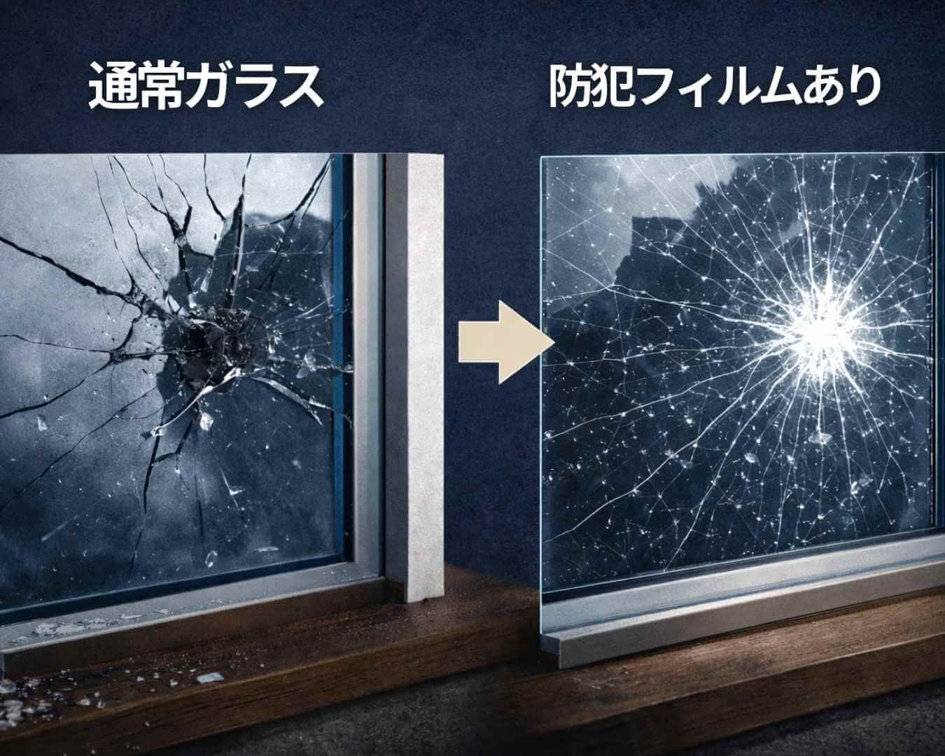 通常ガラスと防犯フィルムの比較