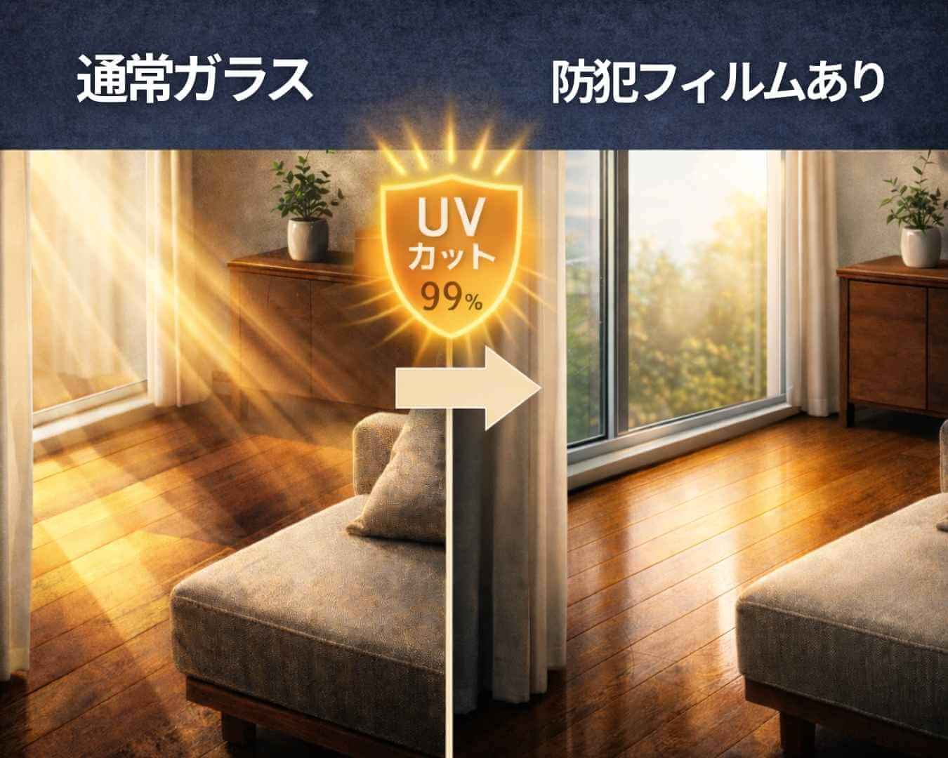 通常ガラスと防犯フィルムの比較